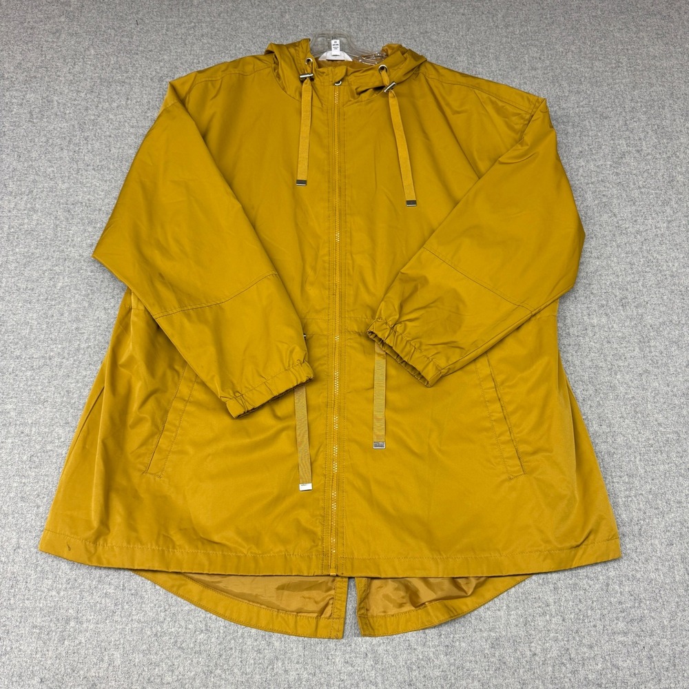 Time and Tru Anorak Jacket 2X Mustard Yellow Hooded Full Zip Drawstring Waist